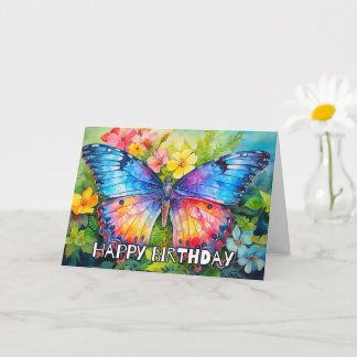Cartão Feliz aniversário da borboleta branca colorida
