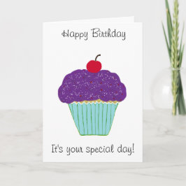 Cartão Feliz aniversário da Cherry do Cupcake Roxo