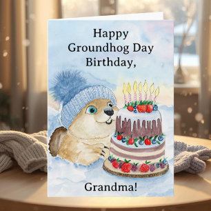 Cartão Feliz aniversário da Dia da Marmota Vovó 