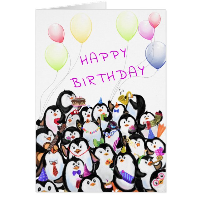 Cartão Feliz aniversário da Feliz Festa Pinguins (Frente)