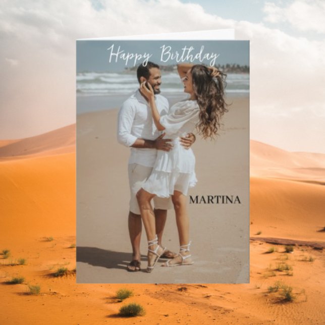 Cartão Feliz Aniversário da Foto Simples de Script Modern (Criador carregado)