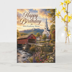 Cartão Feliz Aniversário da Fryeburg Maine Saudação Cênic