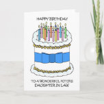 Cartão Feliz aniversário da futura filha em direito<br><div class="desc">Um desenho animado de um bolo coberto de velas iluminadas e acompanhado das palavras "Feliz aniversário a uma maravilhosa futura filha em direito".</div>