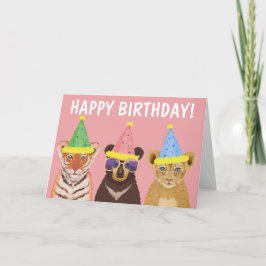 Cartão Feliz Aniversário da Ilustração de Animais de Fest