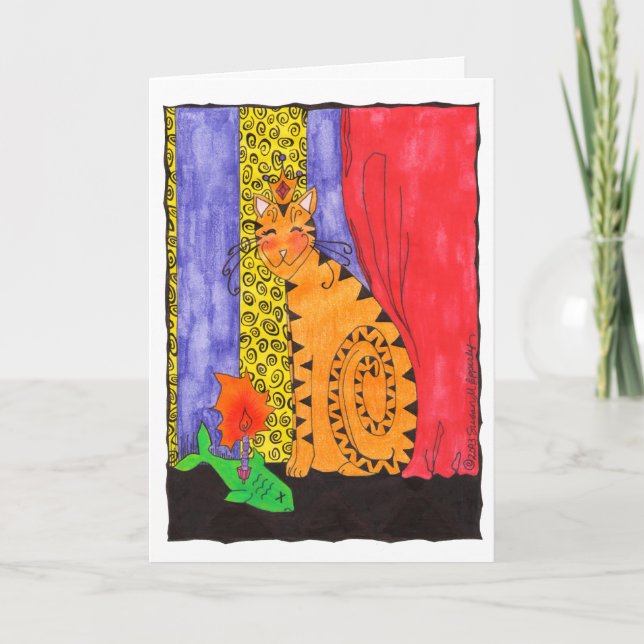 Cartão Feliz Aniversário da Ilustração de Gato Gato Gato  (Frente)