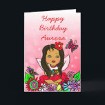 Cartão Feliz aniversario da menina feericamente lunática<br><div class="desc">Fada de uma menina bonito do afro-americano,  do hispânico,  do Hawaiian,  do Latino e flores do arr e cartão populares lunáticos das borboletas para uma menina. personalize-o adicionando o nome da criança na área da personalização. Cor-de-rosa,  roxo,  amarelo,  cerceta,  e cores felizes brilhantes bonitas toda diferentes.</div>