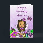 Cartão Feliz aniversario da menina feericamente lunática<br><div class="desc">Fada de uma menina bonito do afro-americano,  do hispânico,  do Hawaiian,  do Latino e flores do arr e cartão populares lunáticos das borboletas para uma menina. personalize-o adicionando o nome da criança na área da personalização. Cor-de-rosa,  roxo,  amarelo,  cerceta,  e cores felizes brilhantes bonitas toda diferentes.</div>