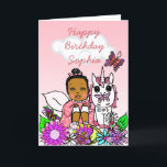 Cartão Feliz aniversario da menina feericamente lunática<br><div class="desc">Fada de uma menina bonito do afro-americano,  do hispânico,  do Hawaiian,  do Latino e flores do arr e cartão populares lunáticos das borboletas para uma menina. personalize-o adicionando o nome da criança na área da personalização. Coral,  rosa,  roxo,  amarelo,  cerceta,  e cores felizes brilhantes bonitas toda diferentes.</div>