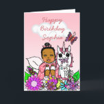 Cartão Feliz aniversario da menina feericamente lunática<br><div class="desc">Fada de uma menina bonito do afro-americano,  do hispânico,  do Hawaiian,  do Latino e flores do arr e cartão populares lunáticos das borboletas para uma menina. personalize-o adicionando o nome da criança na área da personalização. Coral,  rosa,  roxo,  amarelo,  cerceta,  e cores felizes brilhantes bonitas toda diferentes.</div>