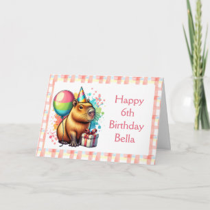 Cartão Feliz Aniversário da Menina Pink Capybara Themed