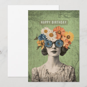 Cartão Feliz Aniversário da Mulher da Flor Surreal