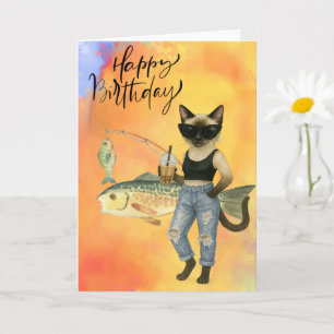 Cartão Feliz Aniversário da Pesca de Gato