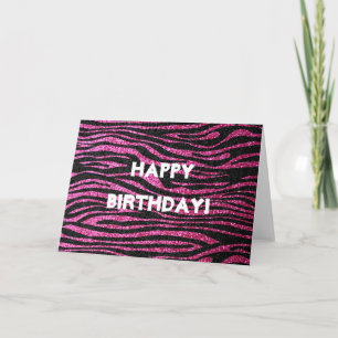 Cartão Feliz aniversário da Zebra Rosa e Negra (faux glit
