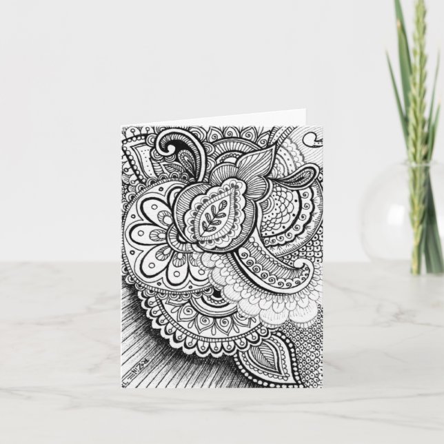 Cartão Feliz aniversário Damask Indian Mandala Vazio (Frente)