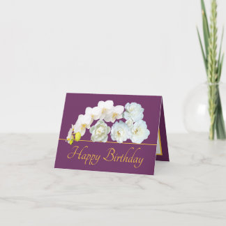 Cartão Feliz Aniversário das Flores Brancas Douradas Roxa