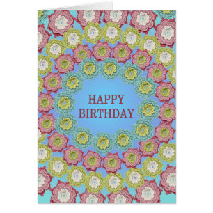 Cartão Feliz Aniversário das Flores de Crochet