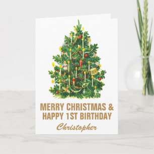 Cartão Feliz Aniversário das ruas e Feliz Árvore de Natal