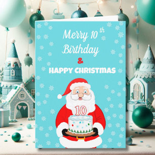 Cartão Feliz Aniversário de 10 anos Natal Santa