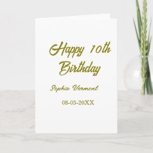 Cartão Feliz aniversário de 10 anos nome data dourado sim