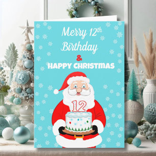 Cartão Feliz Aniversário de 12 anos Natal Feliz Santa