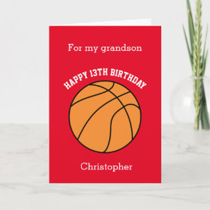 Cartão Feliz Aniversário de 13 de Basquete Vermelho