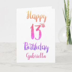 Cartão Feliz Aniversário de 13 Feliz Glitter Púrpura Rosa