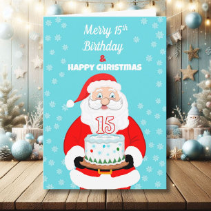 Cartão Feliz Aniversário de 15 anos Natal Papai Noel