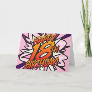 Cartão FELIZ ANIVERSÁRIO DE 18 ANOS Quadrinhos Pop Art ro
