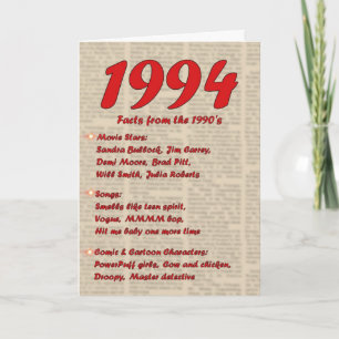 Cartão Feliz Aniversário de 1994 Ano das notícias do nasc