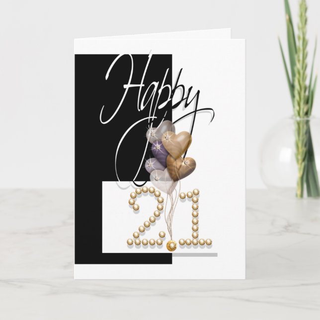 Cartão Feliz aniversário de 21 anos balões engraçados (Frente)