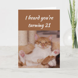 Cartão Feliz aniversário de 21 anos Celebra Gato Engraçad