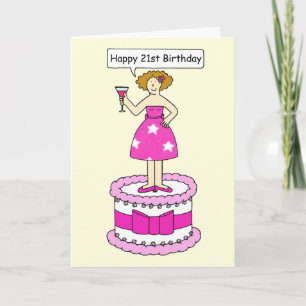 Cartão Feliz aniversário de 21 anos de Cartoon Lady em um