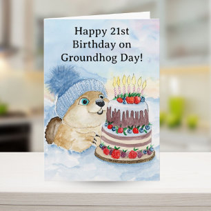 Cartão Feliz aniversário de 21 anos do Dia da Marmota