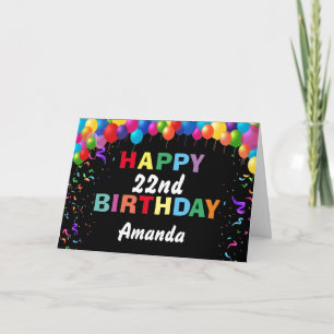 Cartão Feliz Aniversário de 22 anos Balões Coloridos Pret