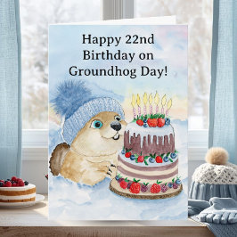 Cartão Feliz aniversário de 22 anos do Dia do Groundhog