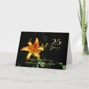 Cartão Feliz Aniversário de 25 Laranja Amarelo Daylily Li