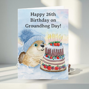 Cartão Feliz aniversário de 26 anos do Dia da Marmota