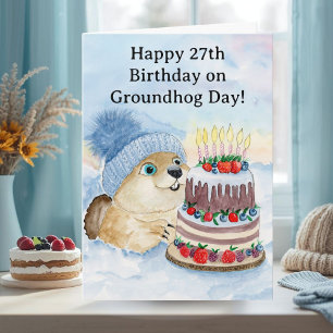 Cartão Feliz aniversário de 27 anos do Dia da Marmota