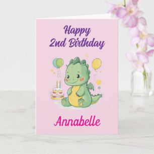 Cartão Feliz aniversário de 2 anos, menina, Dragão Person