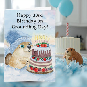 Cartão Feliz Aniversário de 33 anos do Dia da Marmota