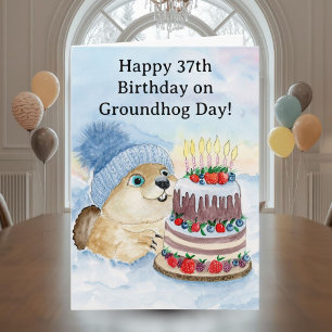 Cartão Feliz aniversário de 37 anos do Dia da Marmota