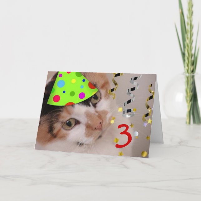 Cartão Feliz aniversário de 3 anos (Frente)