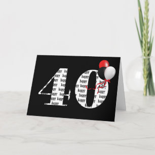 Cartão Feliz aniversário de 40 anos a preto com balões