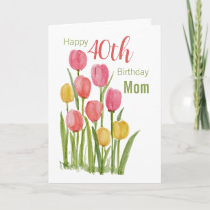 Cartão Feliz aniversário de 40 anos Mãe Aquarela Flora