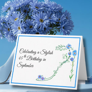 Cartão Feliz aniversário de 45 anos em setembro, flores d
