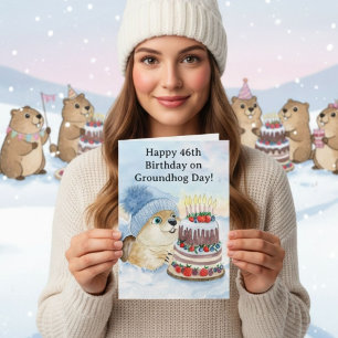 Cartão Feliz Aniversário de 46 anos do Dia da Marmota