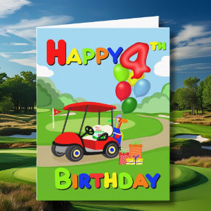 Cartão Feliz Aniversário de 4 anos Red Boys Golf Card
