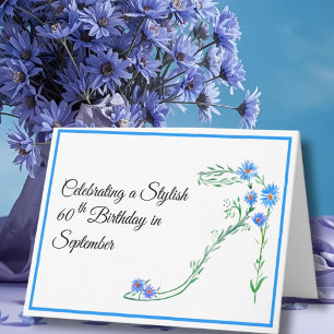 Cartão Feliz aniversário de 60 anos em setembro, flores d