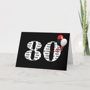 Cartão Feliz Aniversário De 80 A Preto Com Balões