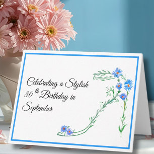 Cartão Feliz aniversário de 80 anos Blue Aster Flowers em
